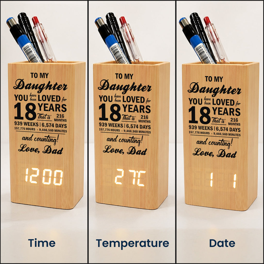 16th 18th 21st Birthday Gift For Son Daughter - Personalized Pen Holder With Clock