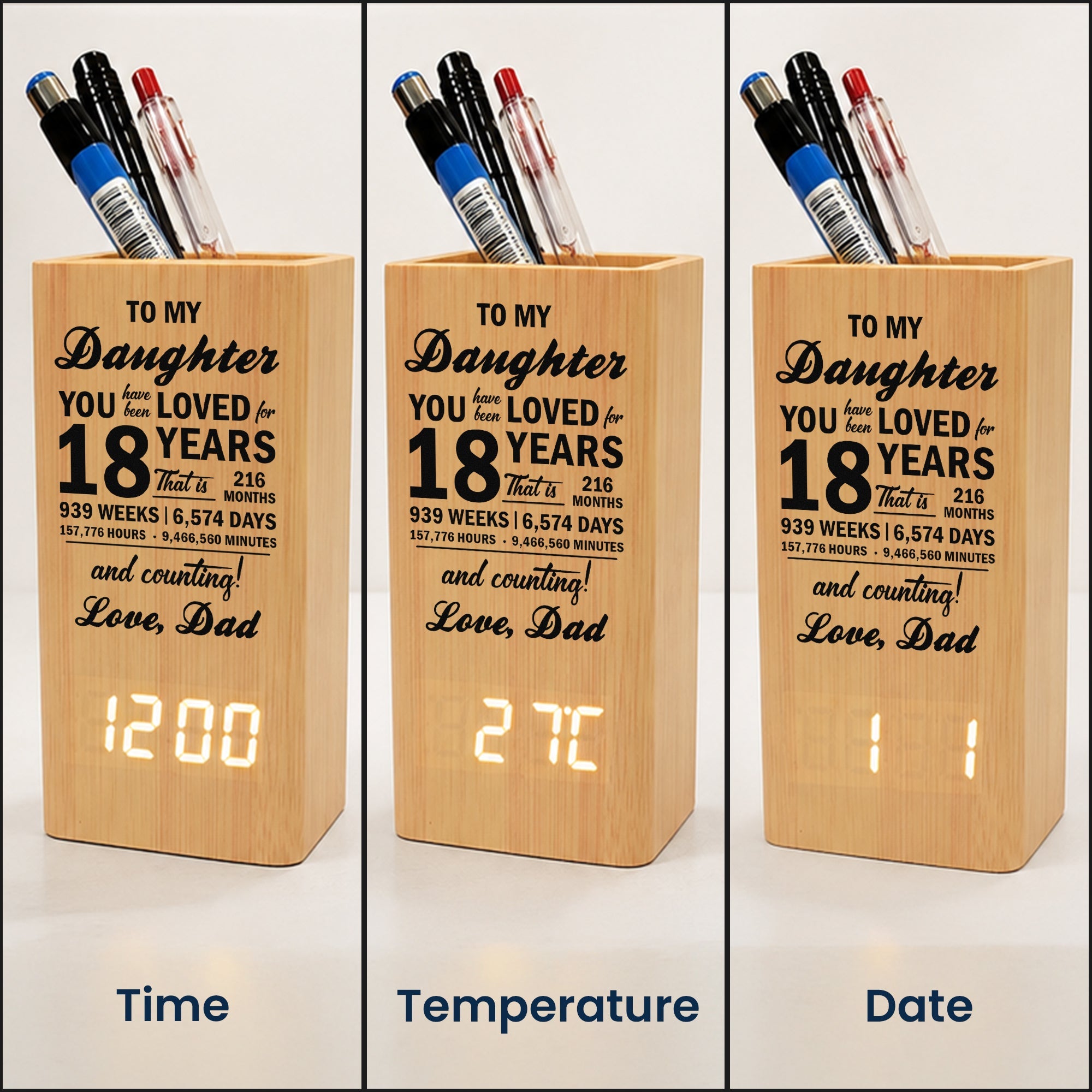 16th 18th 21st Birthday Gift For Son Daughter - Personalized Pen Holder With Clock