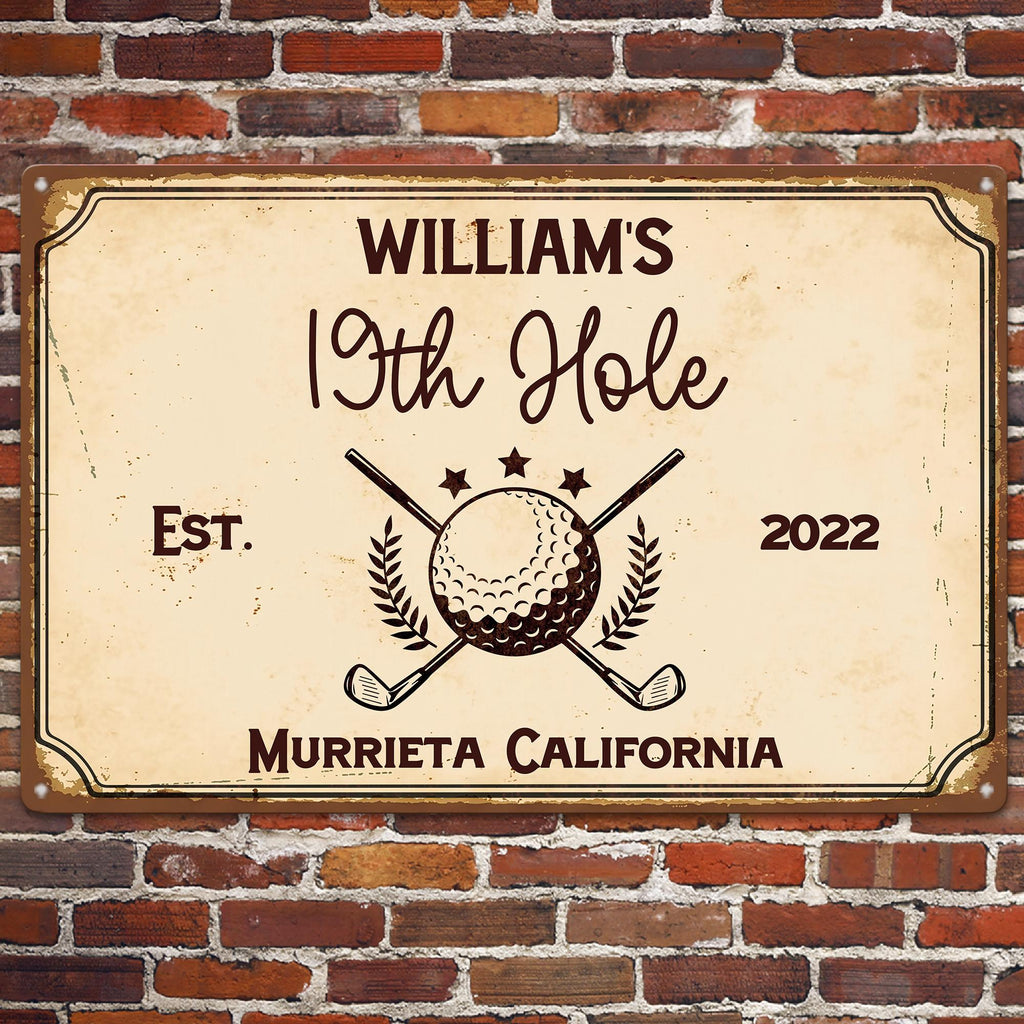 19Th Hole Golf Bar, Golf Decor Gift - Personalized Metal Sign