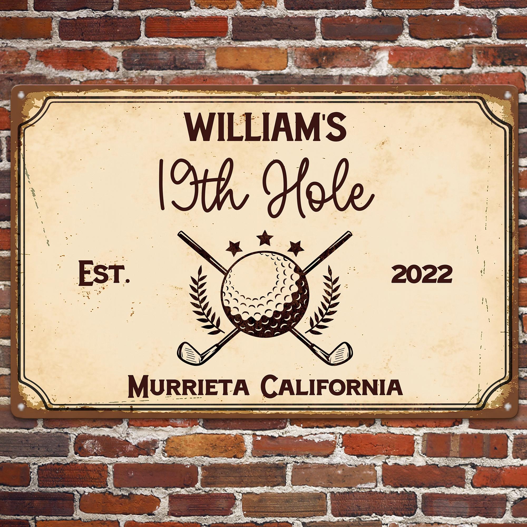 19Th Hole Golf Bar, Golf Decor Gift - Personalized Metal Sign