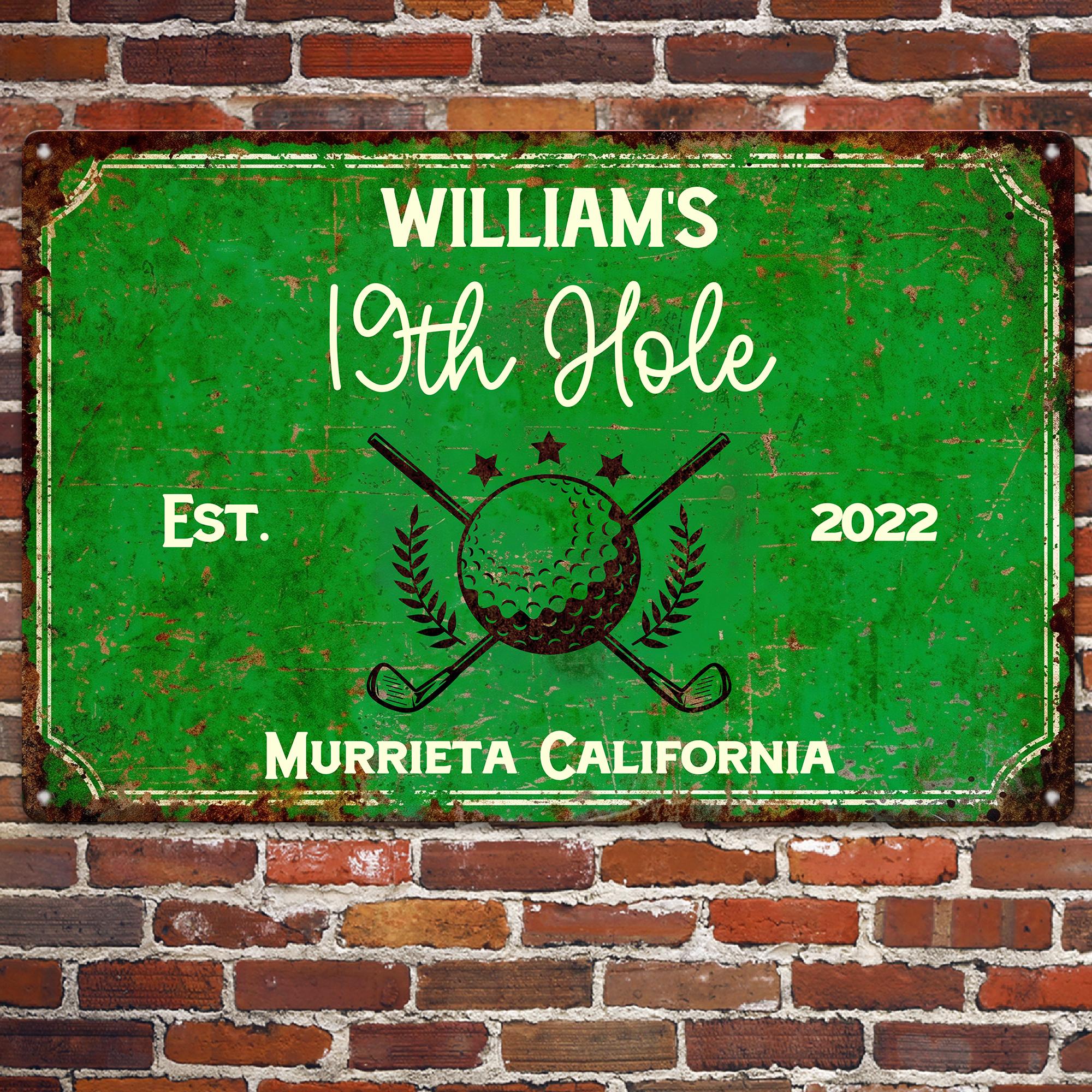 19Th Hole Golf Bar, Golf Decor Gift - Personalized Metal Sign