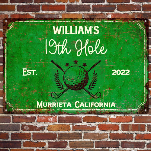 19Th Hole Golf Bar, Golf Decor Gift - Personalized Metal Sign