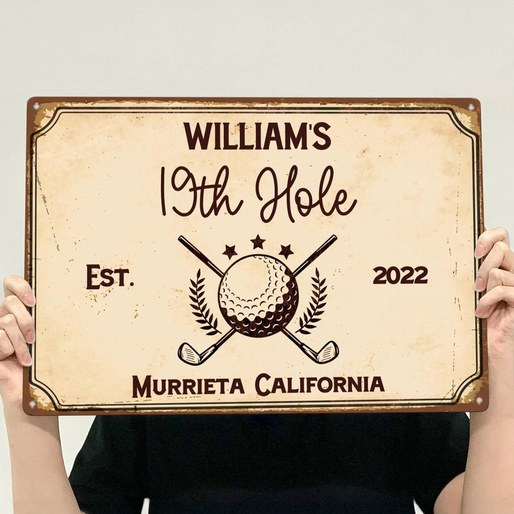 19Th Hole Golf Bar, Golf Decor Gift - Personalized Metal Sign