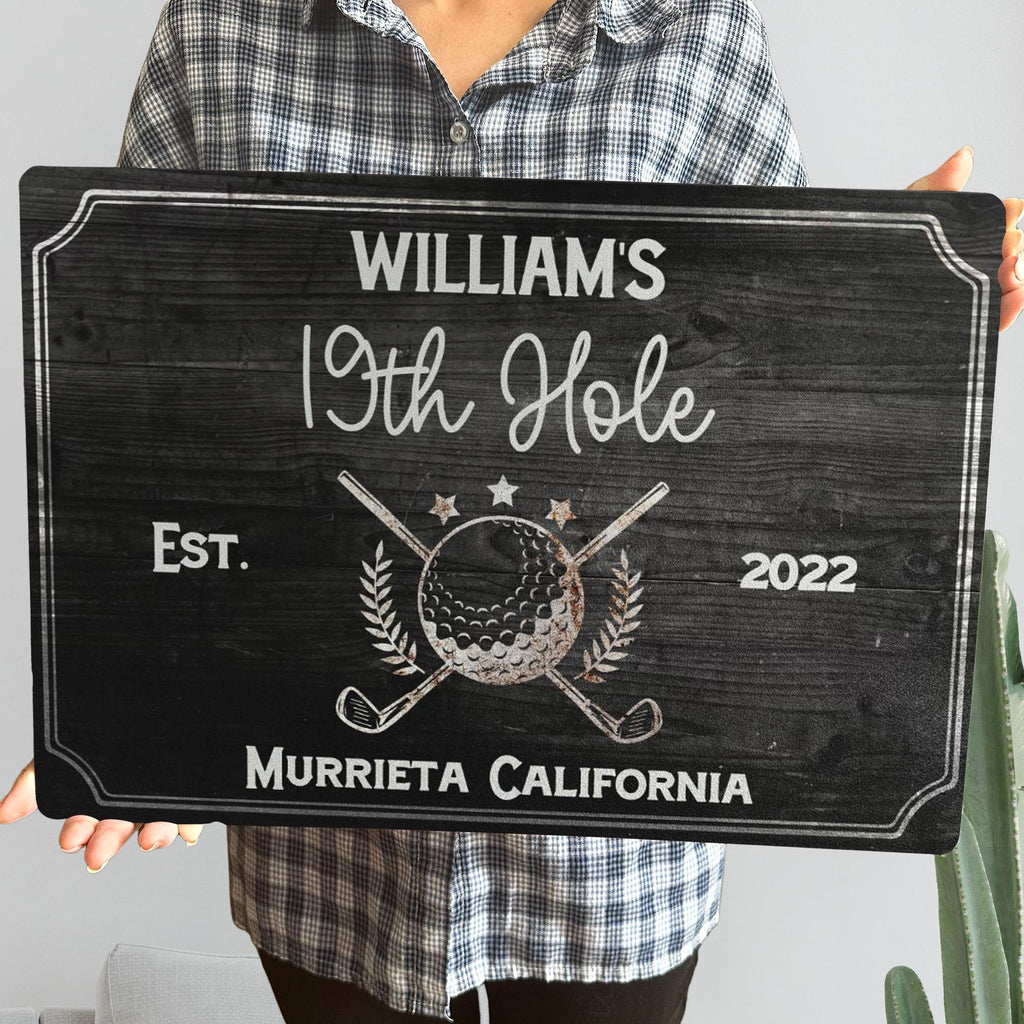 19Th Hole Golf Bar, Golf Decor Gift - Personalized Metal Sign