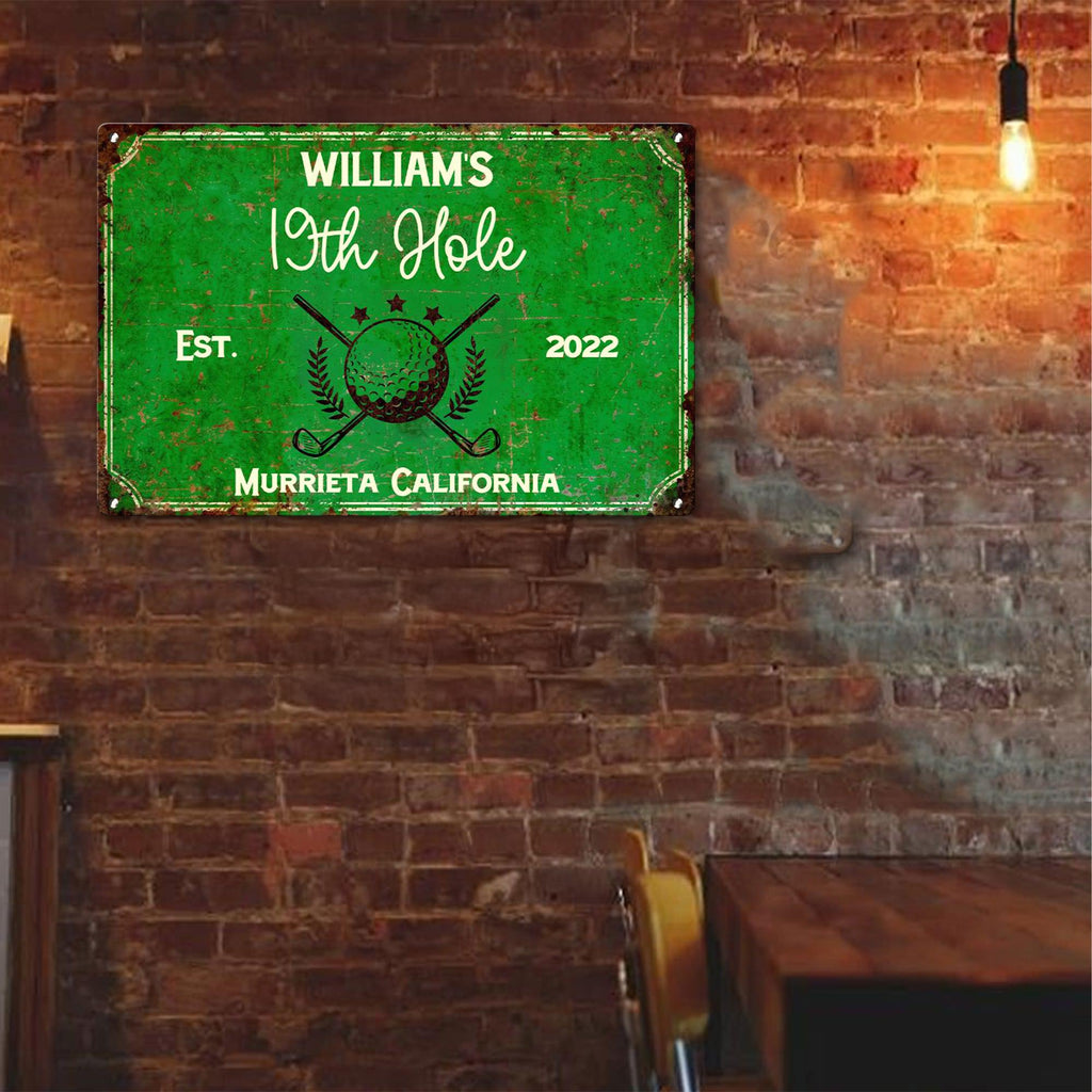 19Th Hole Golf Bar, Golf Decor Gift - Personalized Metal Sign