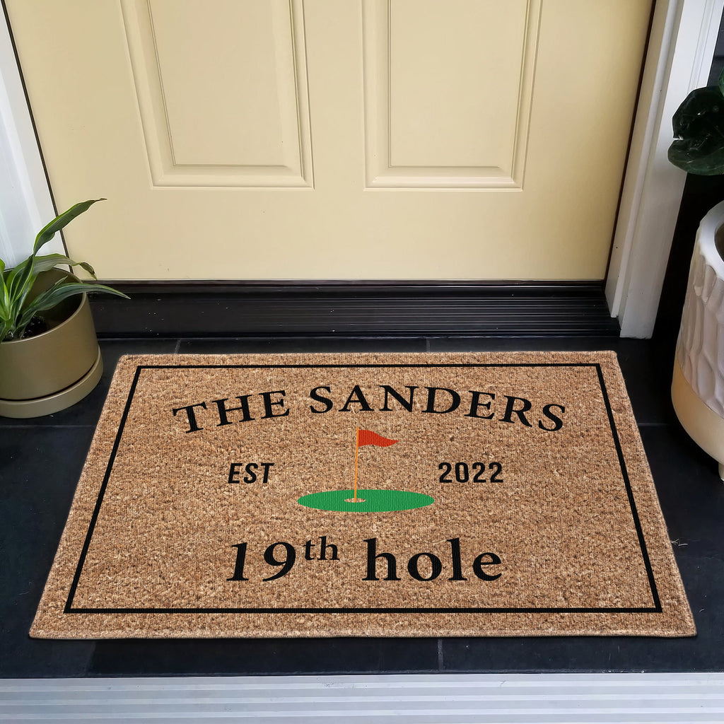 19Th Hole Welcome, Golf Course Entryway Decor Gift - Personalized Doormat