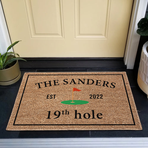 19Th Hole Welcome, Golf Course Entryway Decor Gift - Personalized Doormat