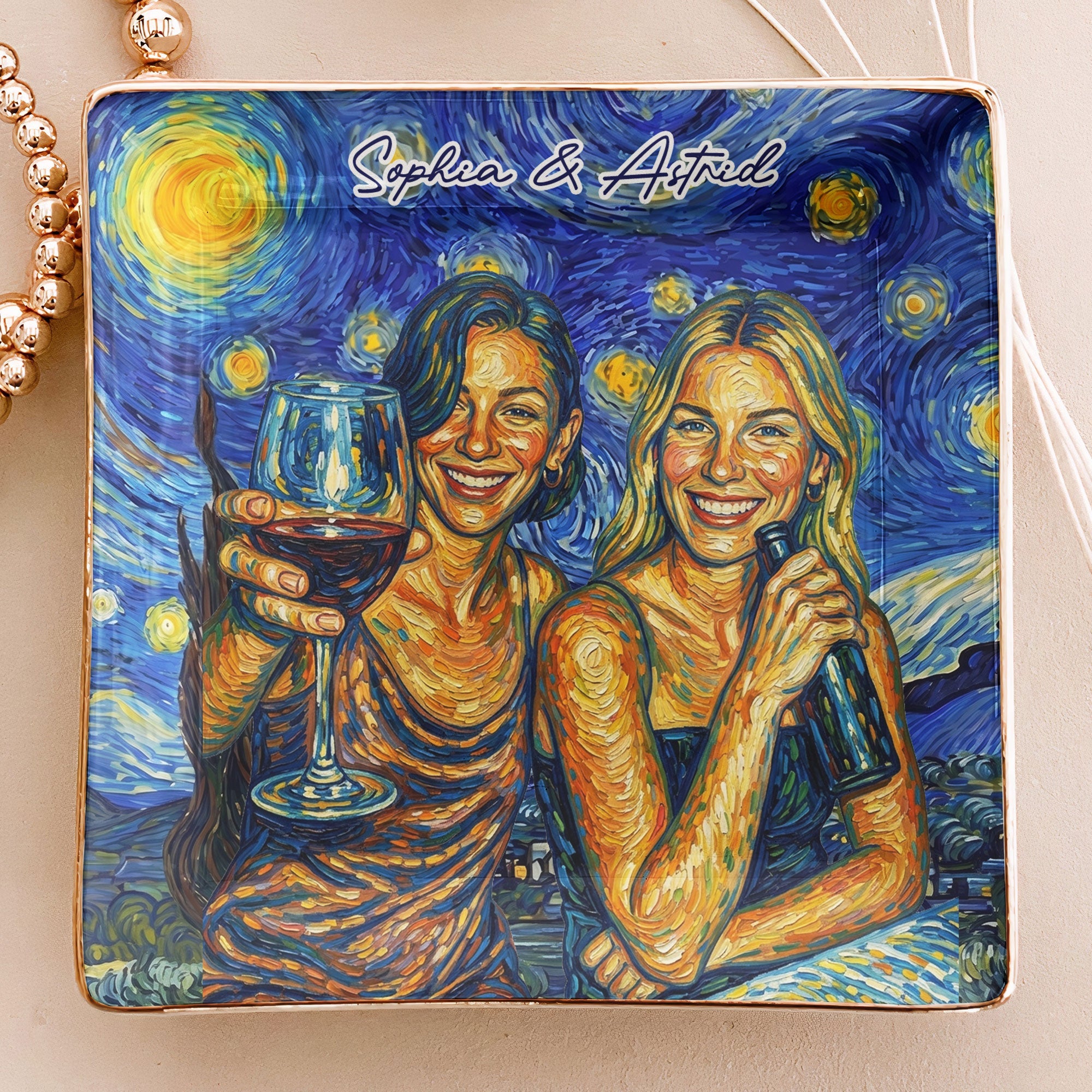 Custom Photo Van Gogh Style Art Friendship Gifts For BFF, Besties, Soul Sisters - Personalized Jewelry Dish