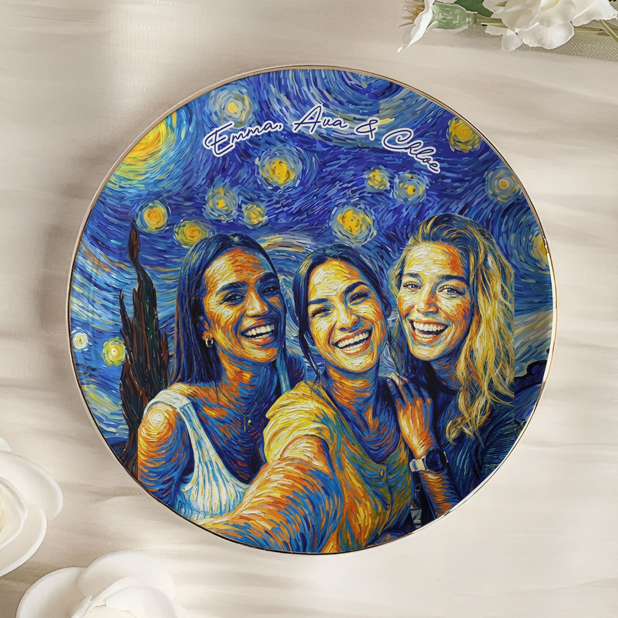 Custom Photo Van Gogh Style Art Friendship Gifts For BFF, Besties, Soul Sisters - Personalized Jewelry Dish