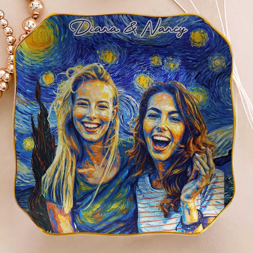 Custom Photo Van Gogh Style Art Friendship Gifts For BFF, Besties, Soul Sisters - Personalized Jewelry Dish