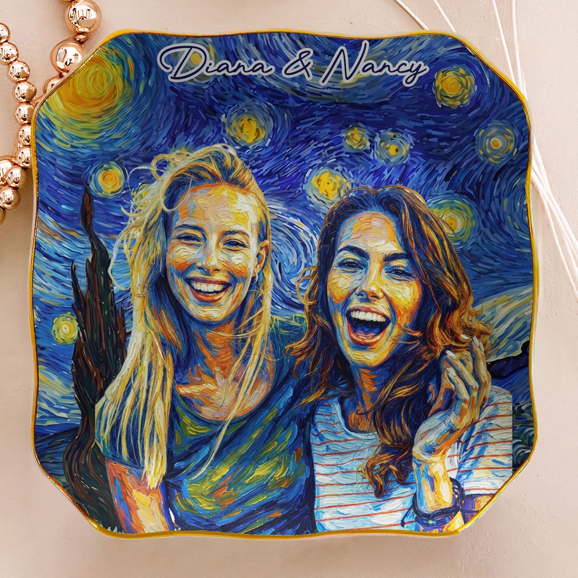 Custom Photo Van Gogh Style Art Friendship Gifts For BFF, Besties, Soul Sisters - Personalized Jewelry Dish