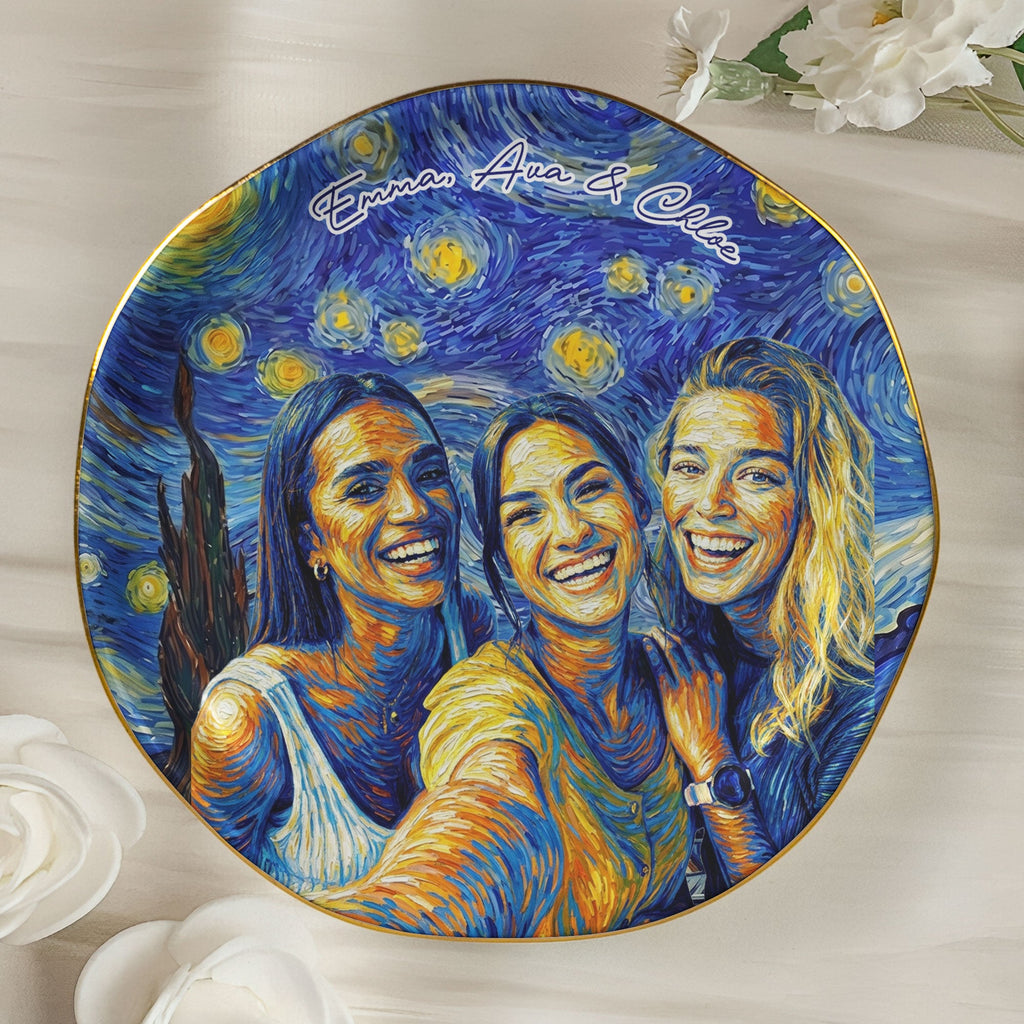 Custom Photo Van Gogh Style Art Friendship Gifts For BFF, Besties, Soul Sisters - Personalized Jewelry Dish