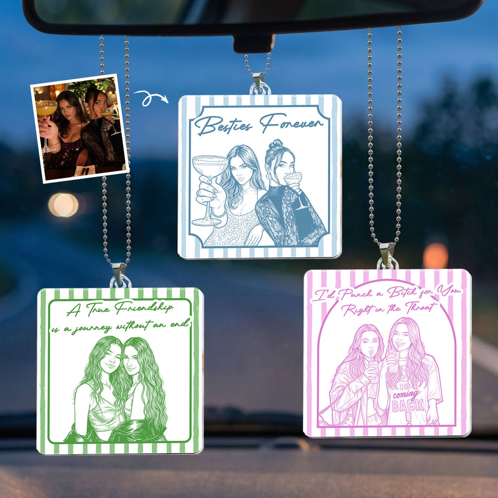 Turn Your Photo Into Art - Friendship Thank You Gift For Besties, Sisters - Personalized Rear View Mirror Accessory