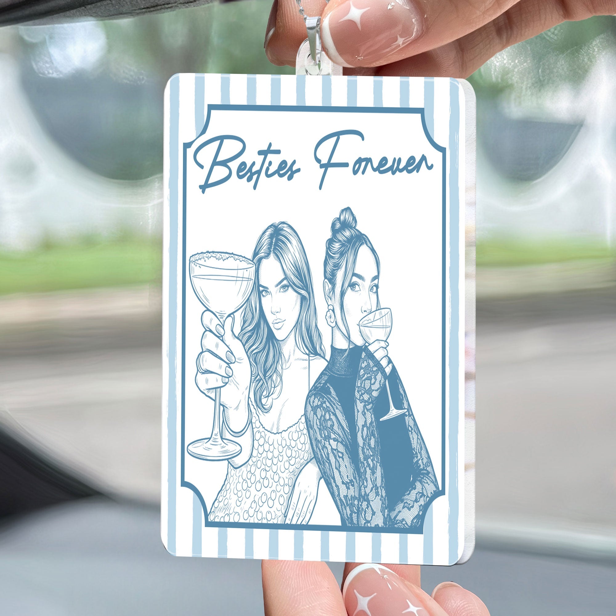 Turn Your Photo Into Art - Friendship Thank You Gift For Besties, Sisters - Personalized Rear View Mirror Accessory