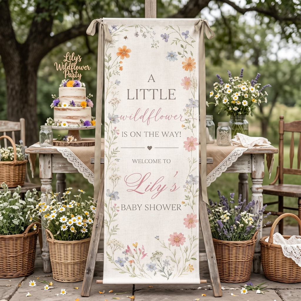 A Little Wildflower Is On The Way Baby Shower - Personalized Welcome Sign
