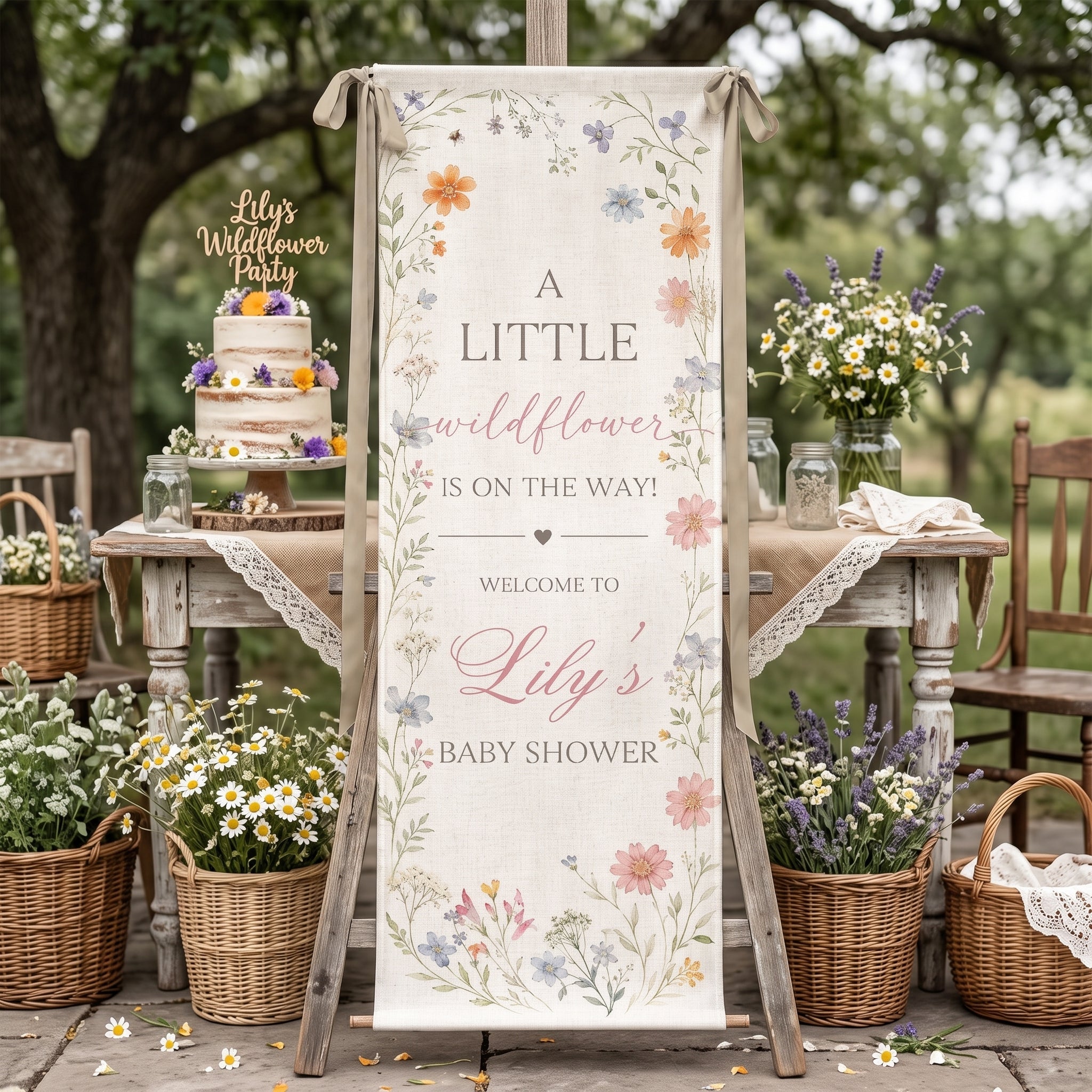 A Little Wildflower Is On The Way Baby Shower - Personalized Welcome Sign