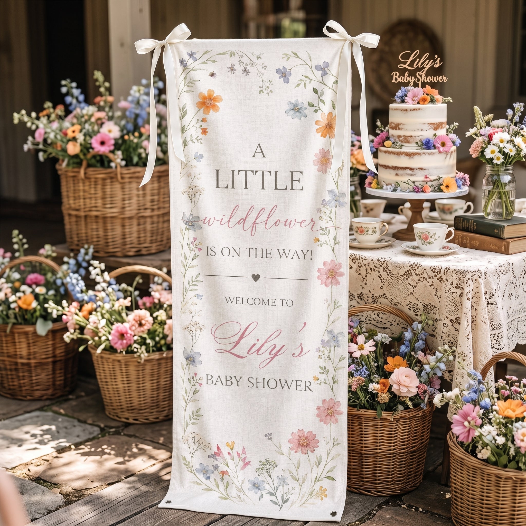 A Little Wildflower Is On The Way Baby Shower - Personalized Welcome Sign