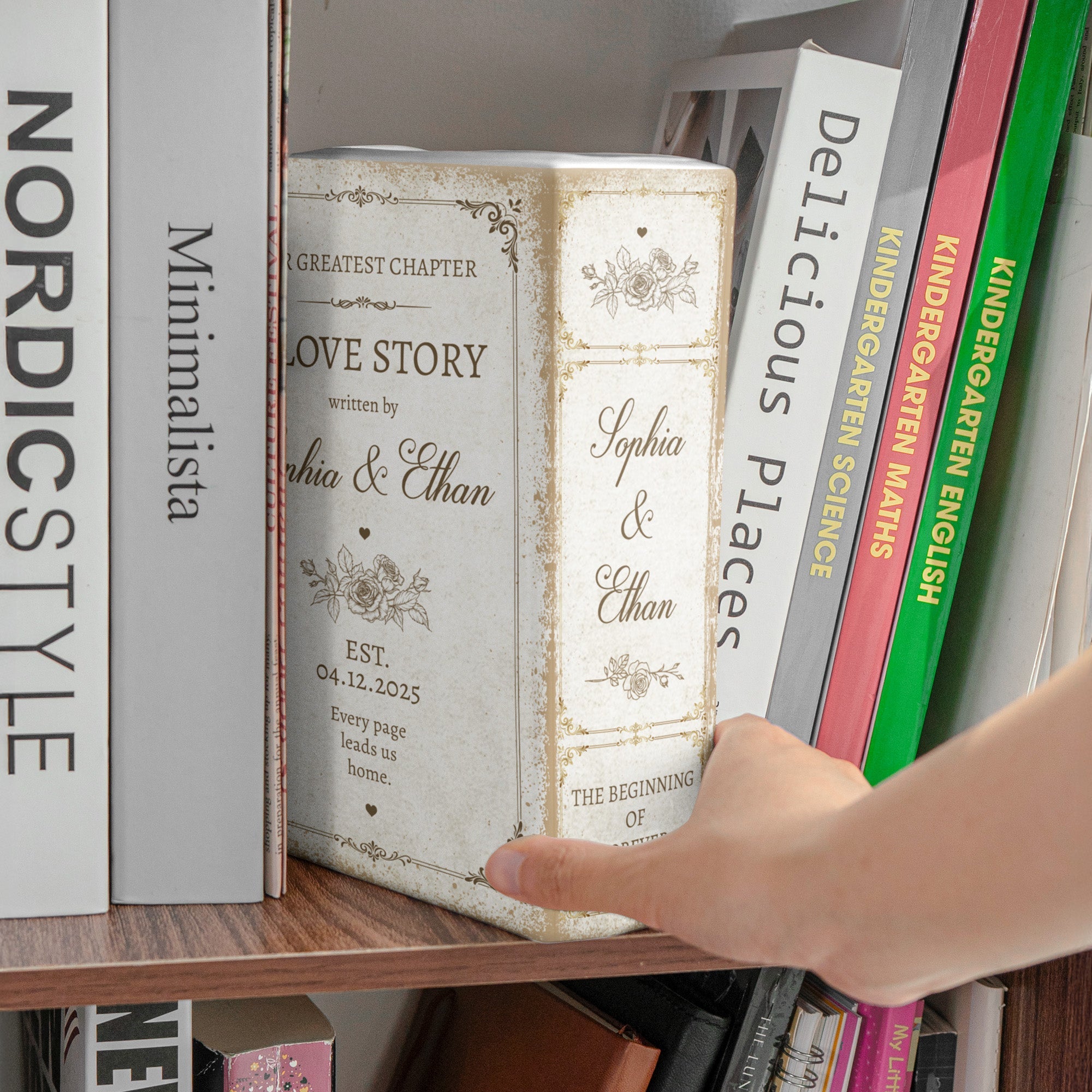 A Love Story Written By - Gifts For Newlywed Couples Ceramic Book - Personalized Vase