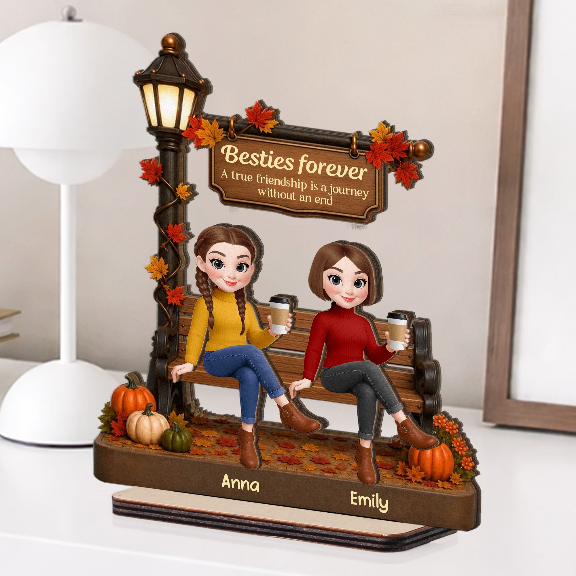 A True Friendship Is A Journey Gift For Besties, BFF, Soul Sisters - Personalized Wooden Plaque