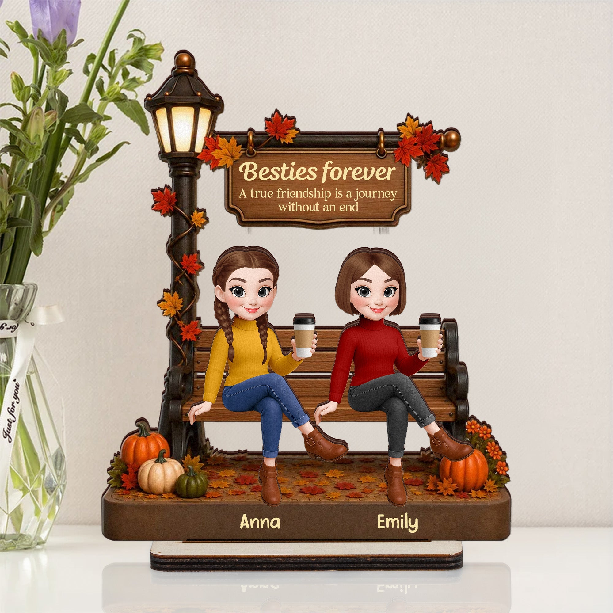 A True Friendship Is A Journey Gift For Besties, BFF, Soul Sisters - Personalized Wooden Plaque