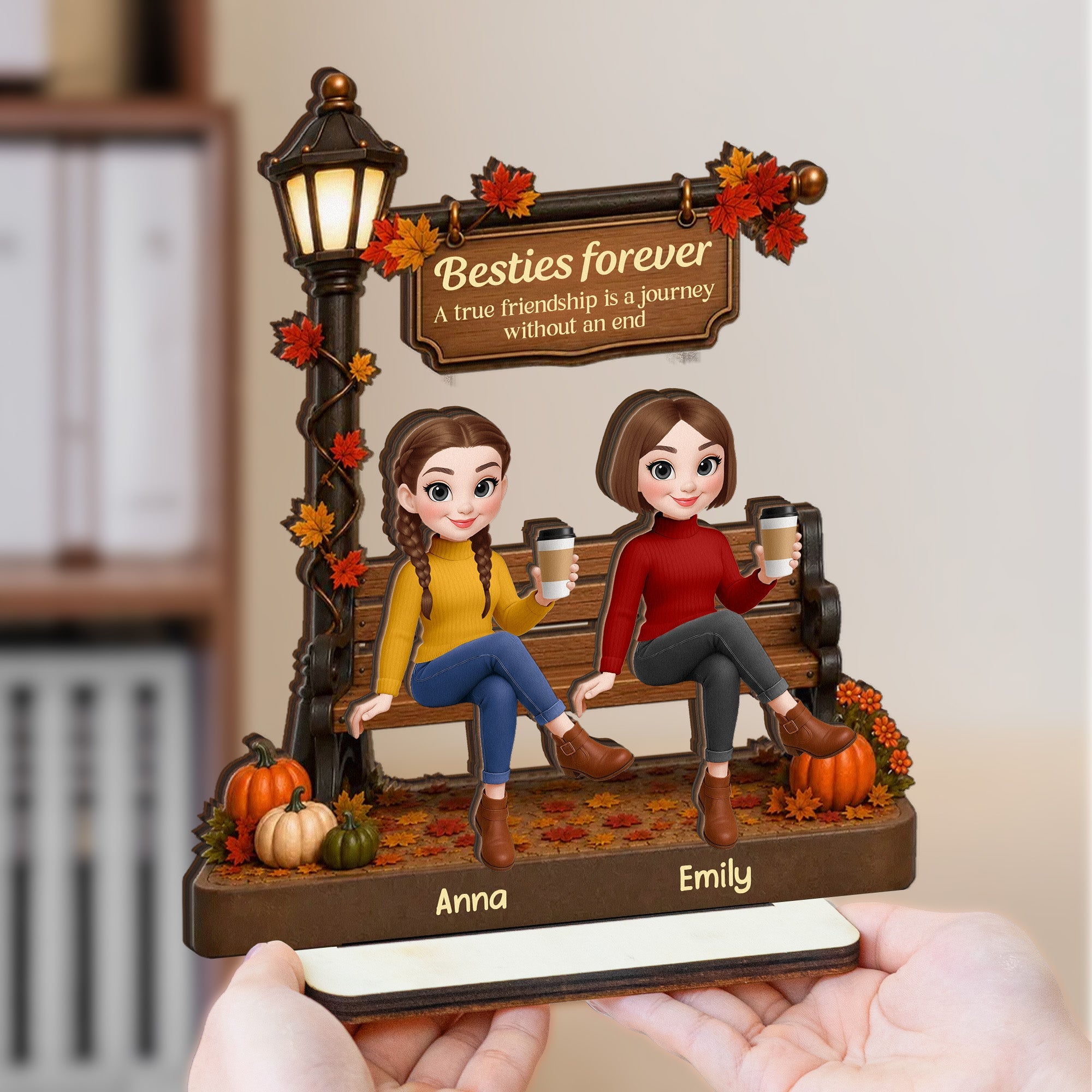 A True Friendship Is A Journey Gift For Besties, BFF, Soul Sisters - Personalized Wooden Plaque