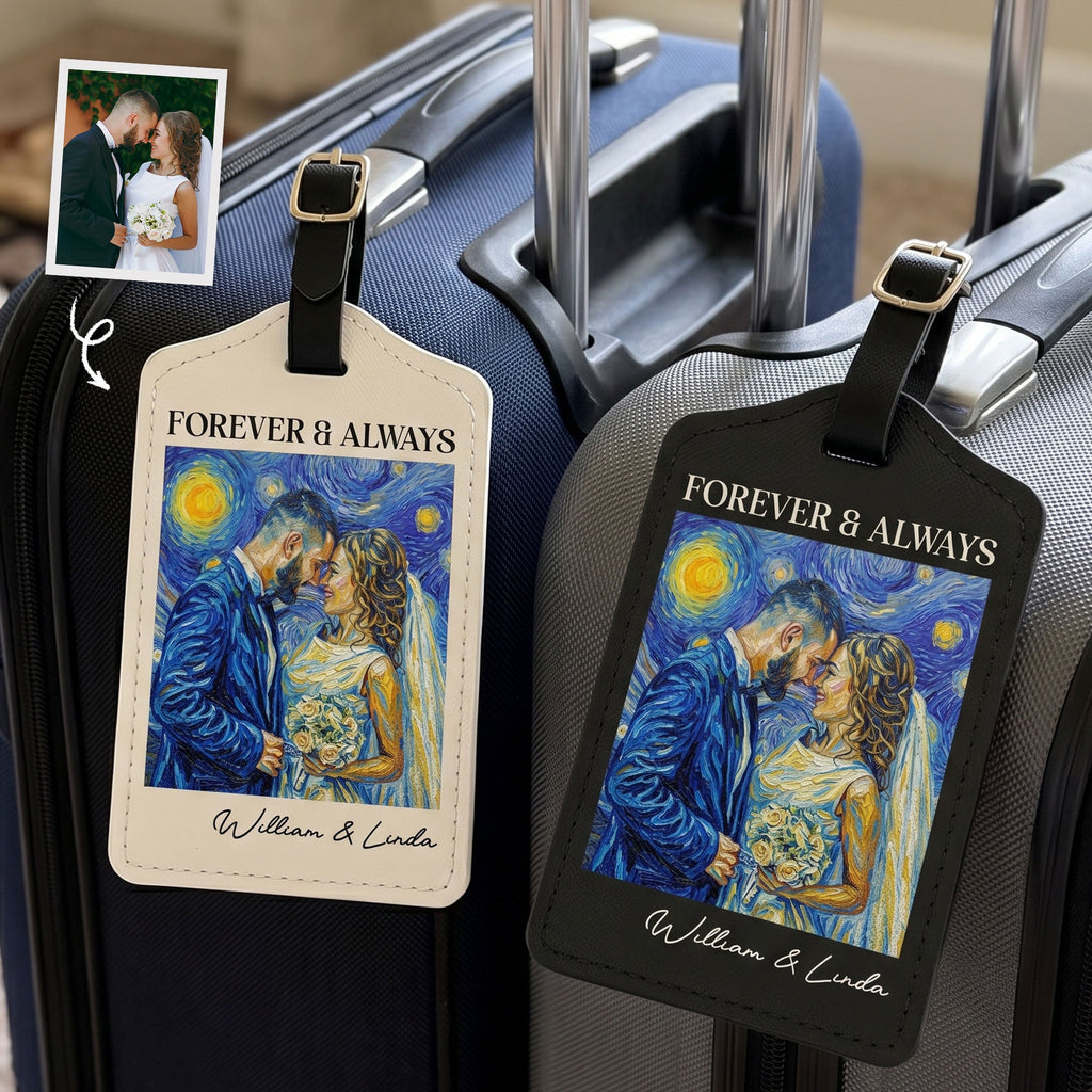 Adventure Awaits Custom Photo Van Gogh Style - Personalized Luggage Tag