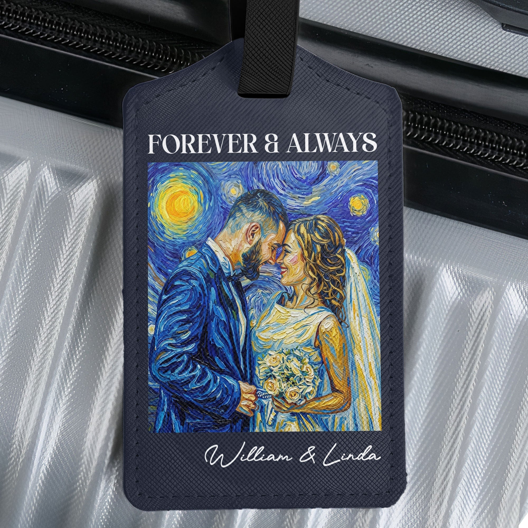 Adventure Awaits Custom Photo Van Gogh Style - Personalized Luggage Tag