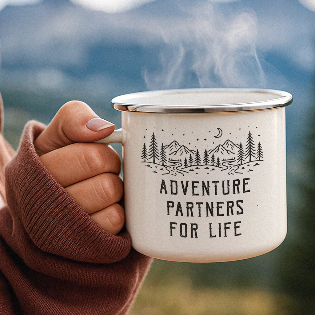 Adventure Partners For Life Couple Anniversary Gifts - Personalized Enamel Mug