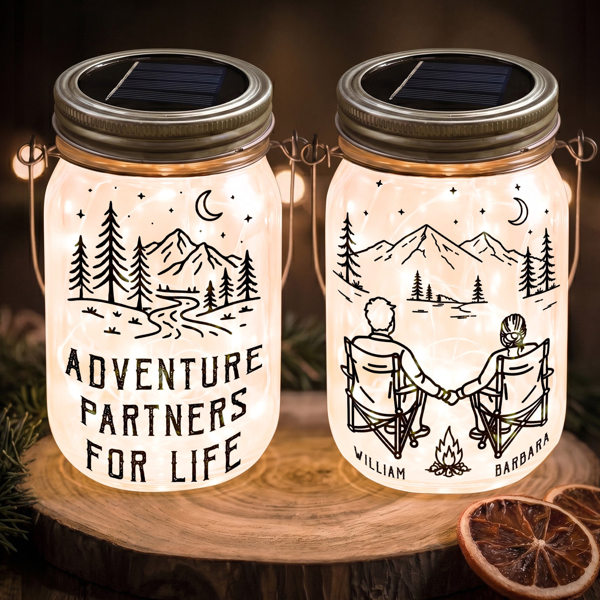 Adventure Partners For Life New Version Couple Anniversary Gift - Personalized Solar Mason Jar Light