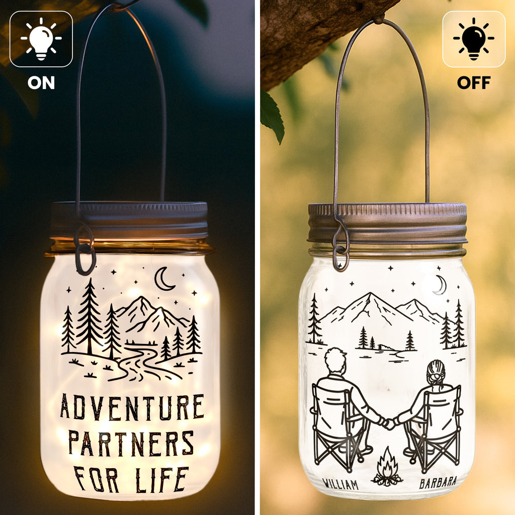 Adventure Partners For Life New Version Couple Anniversary Gift - Personalized Solar Mason Jar Light