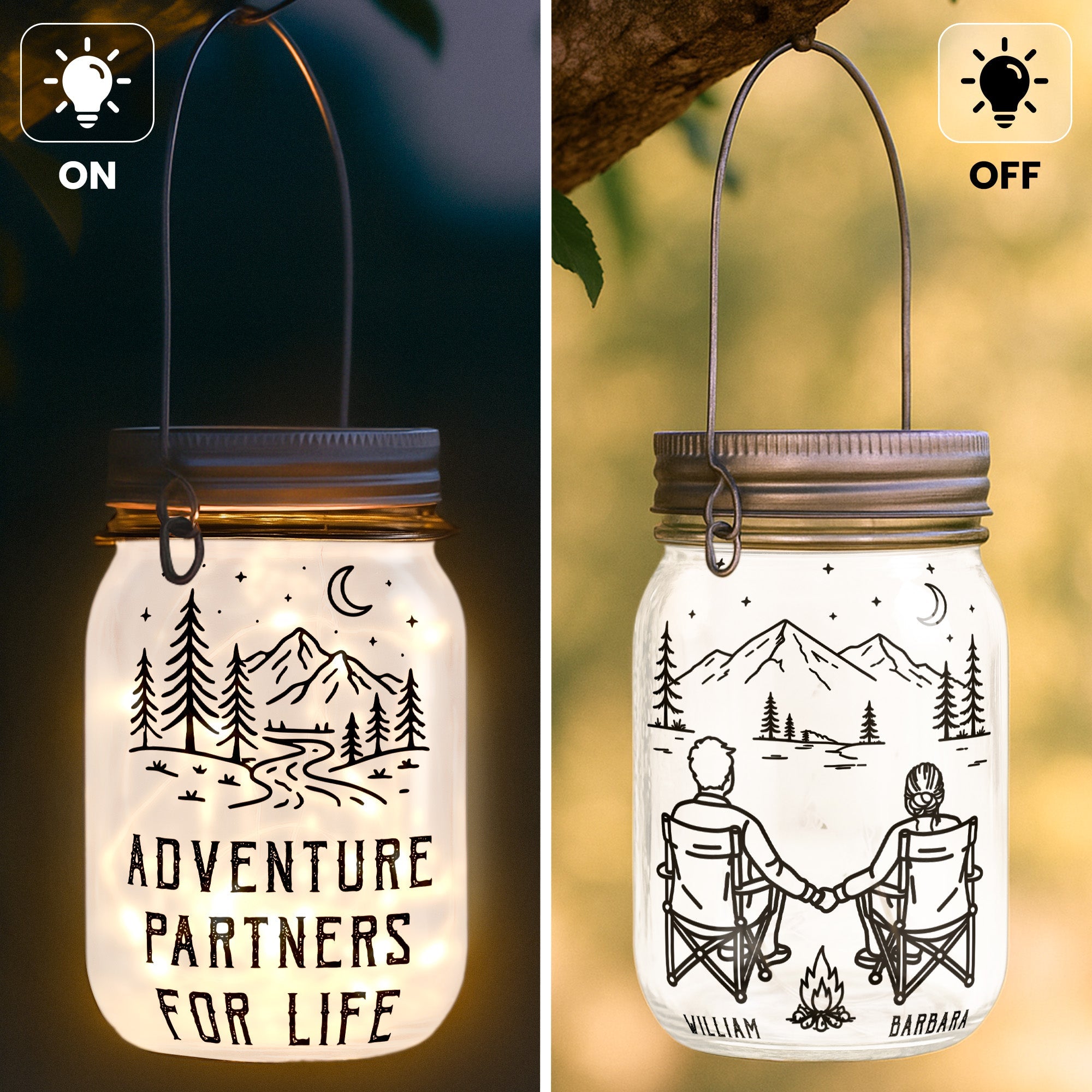 Adventure Partners For Life New Version Couple Anniversary Gift - Personalized Solar Mason Jar Light