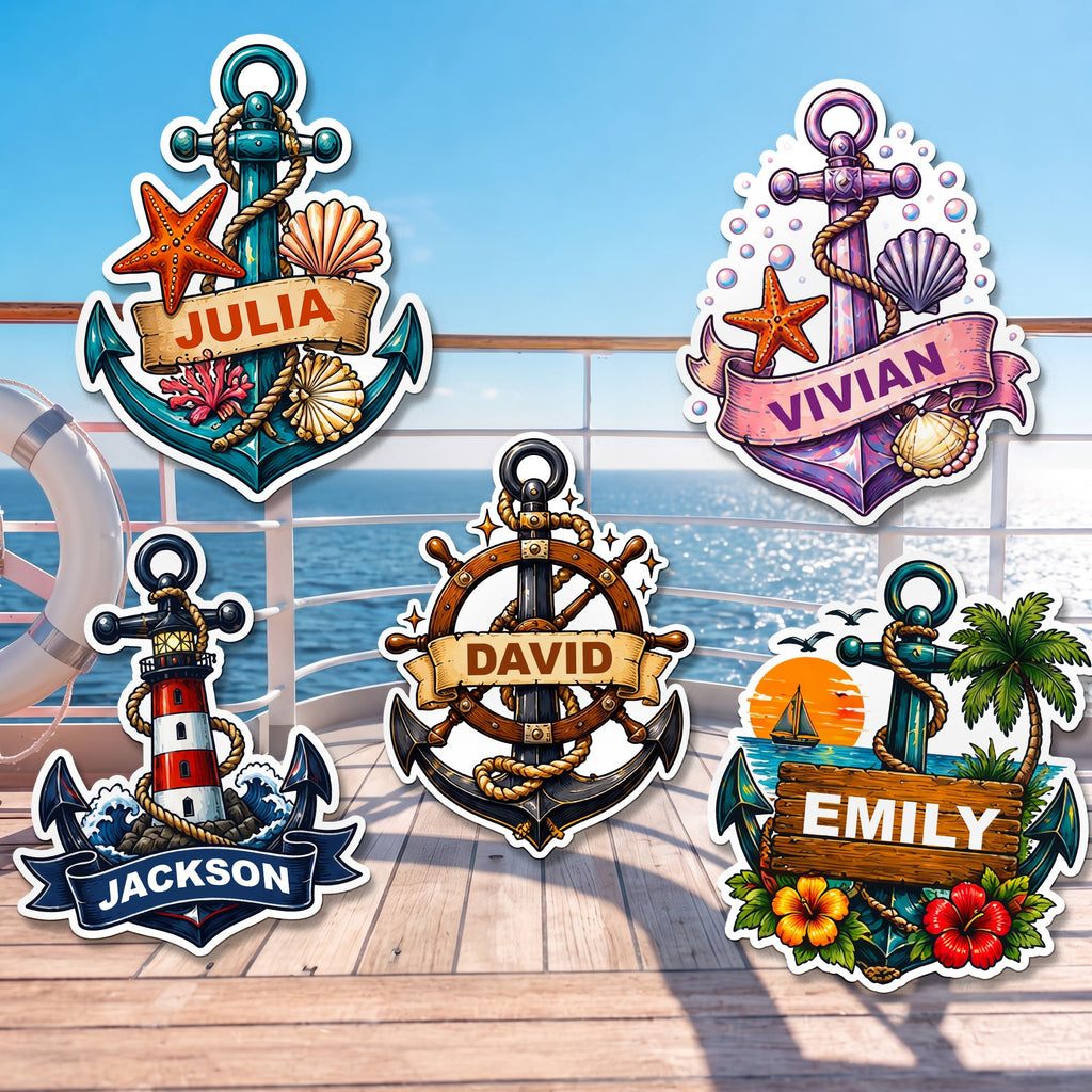 Anchor Cruise Door Signs Stateroom Decor Cruising Family Vacation, Girls Trip - Personalized Magnet
