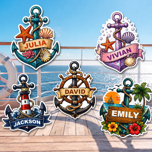 Anchor Cruise Door Signs Stateroom Decor Cruising Family Vacation, Girls Trip - Personalized Magnet