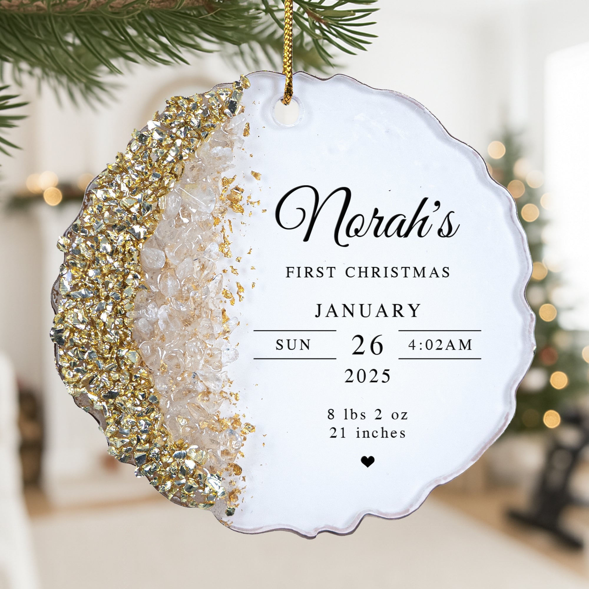 Baby’s First Christmas Custom Birth Stats, Newborn Name & Year - Personalized Resin Ornament