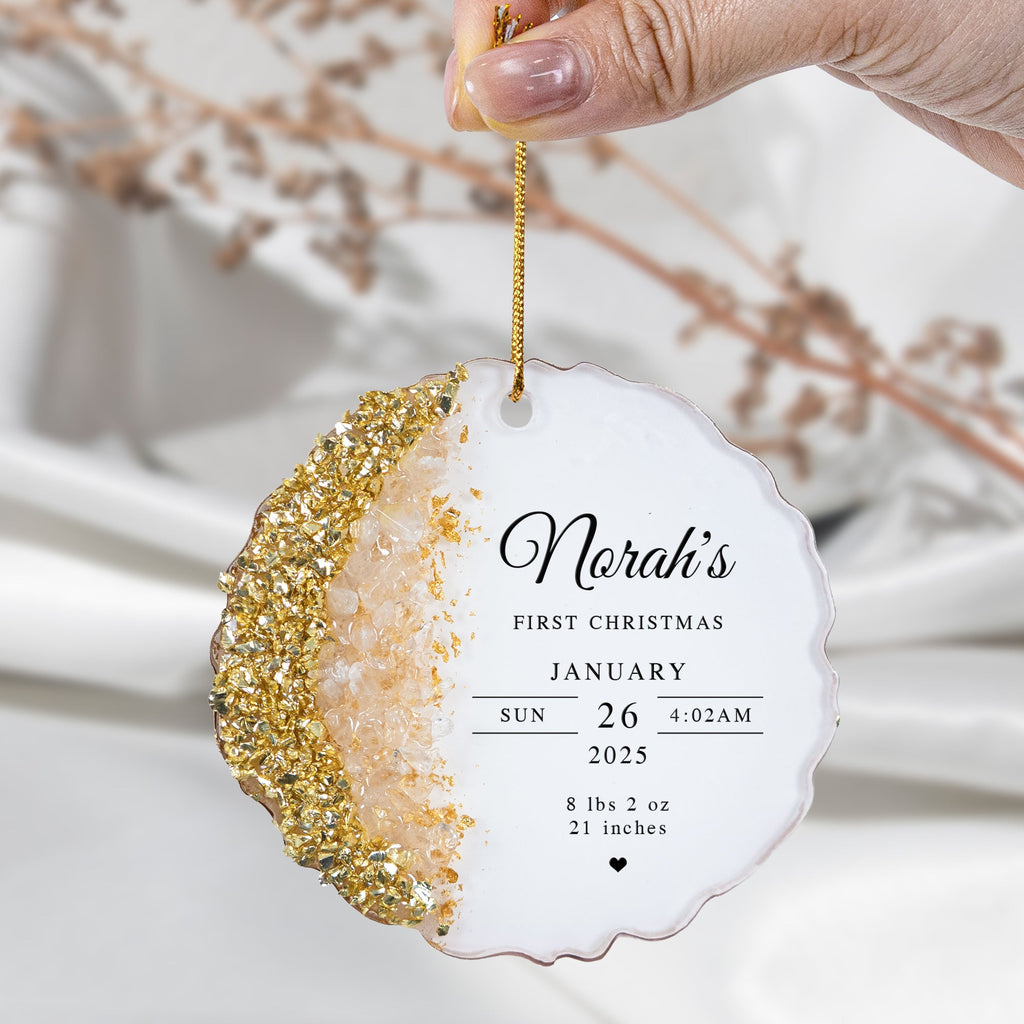 Baby’s First Christmas Custom Birth Stats, Newborn Name & Year - Personalized Resin Ornament