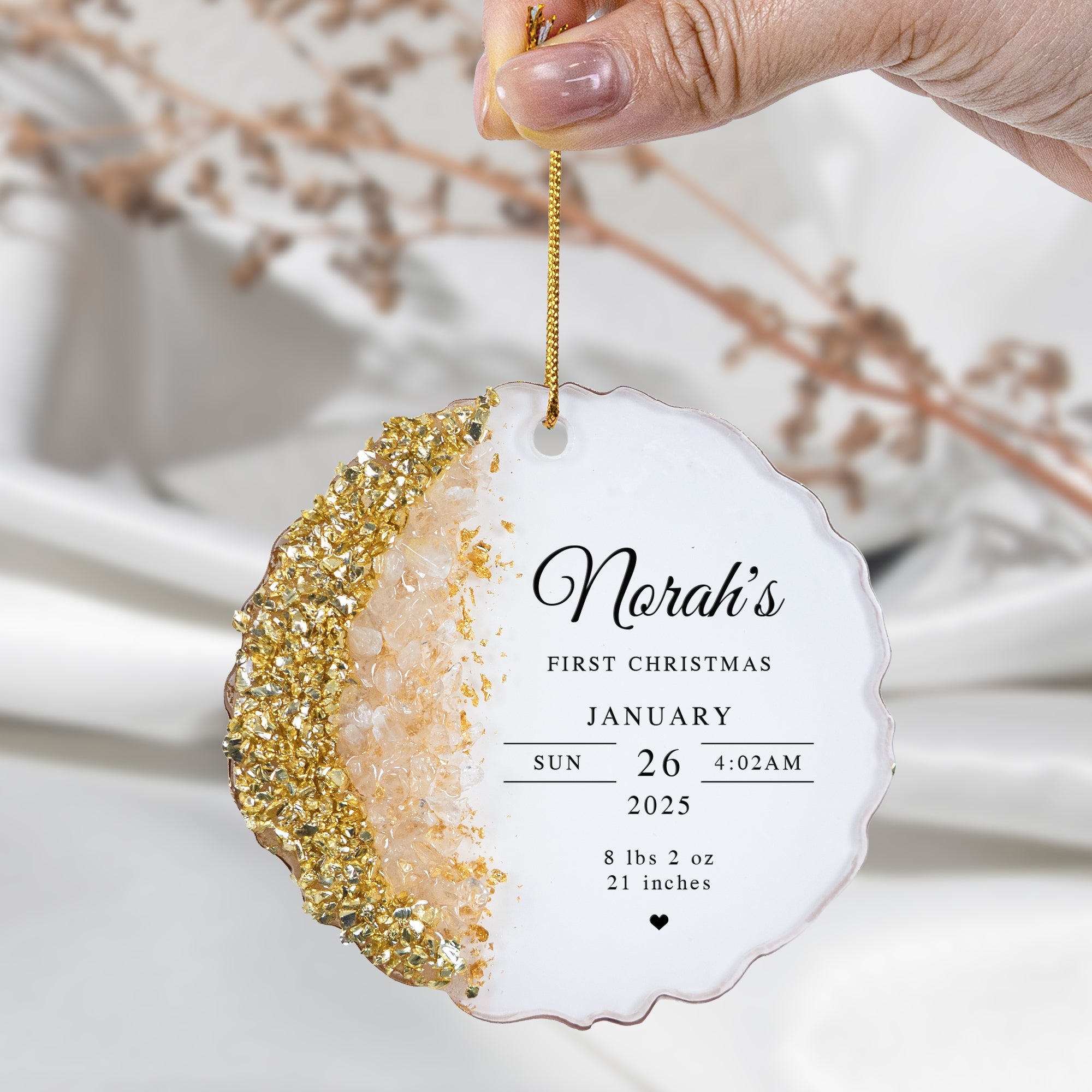 Baby’s First Christmas Custom Birth Stats, Newborn Name & Year - Personalized Resin Ornament