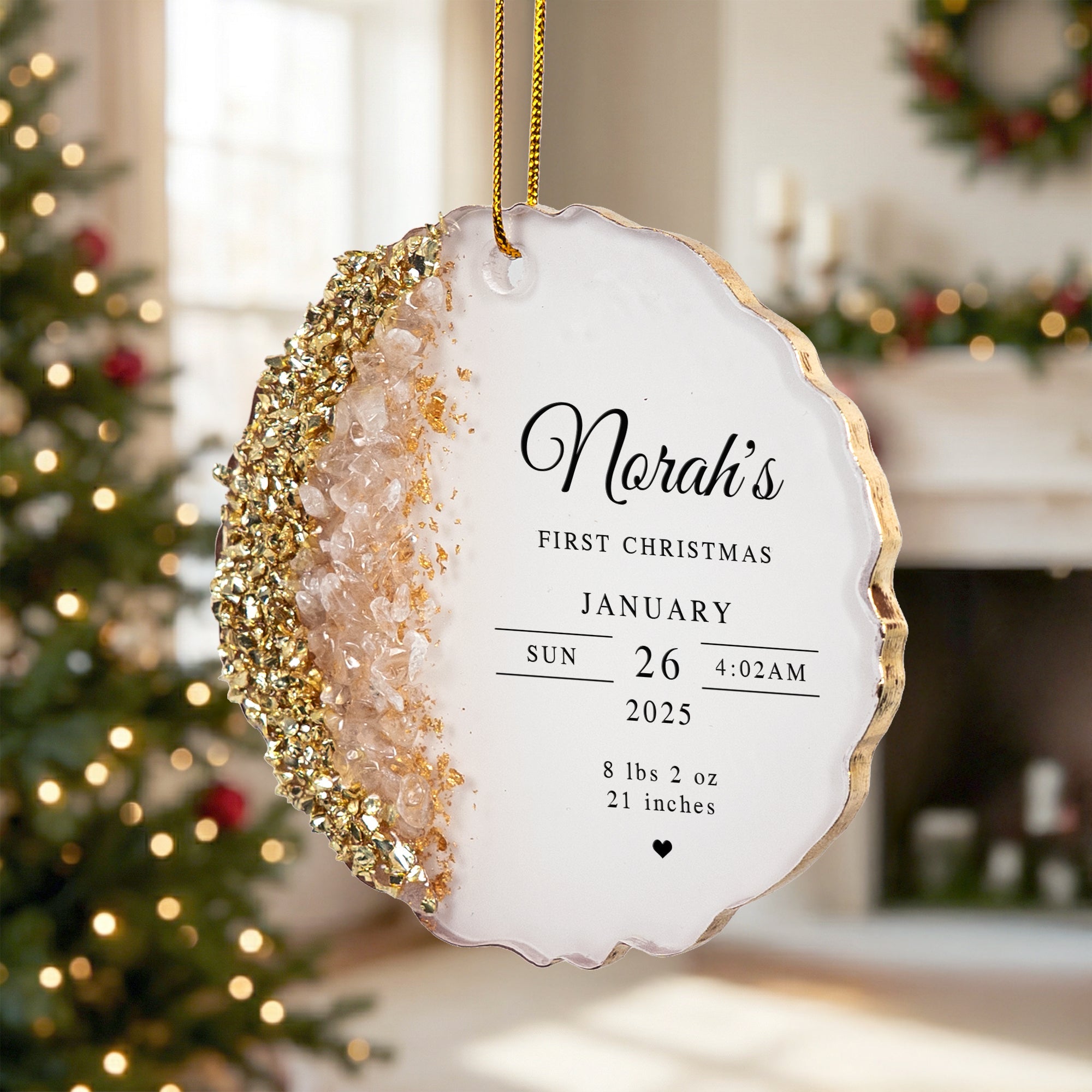 Baby’s First Christmas Custom Birth Stats, Newborn Name & Year - Personalized Resin Ornament