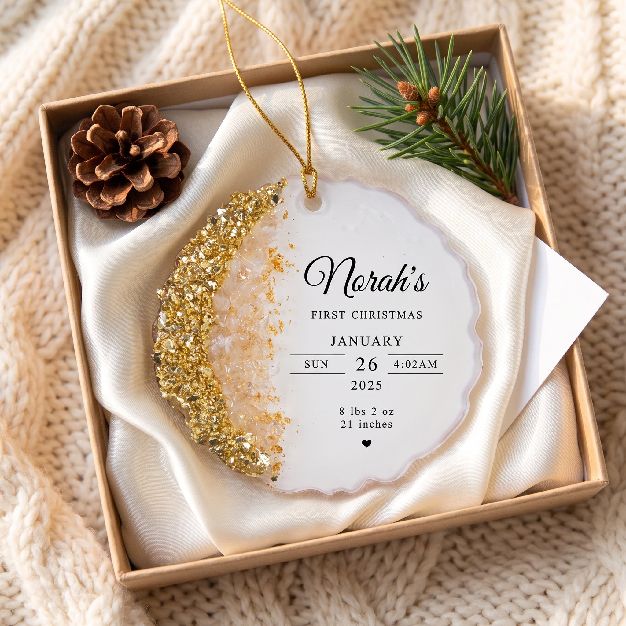 Baby’s First Christmas Custom Birth Stats, Newborn Name & Year - Personalized Resin Ornament