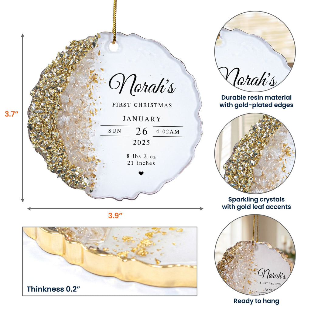 Baby’s First Christmas Custom Birth Stats, Newborn Name & Year - Personalized Resin Ornament