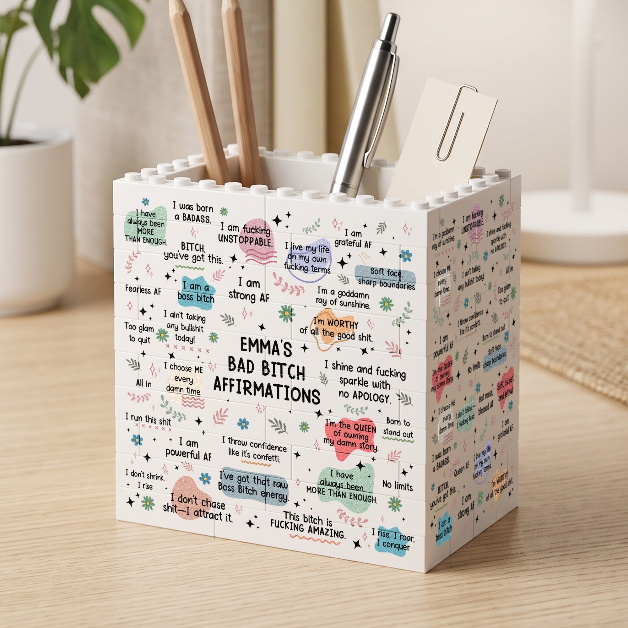 Bad B*tch Affirmations Gifts For Her, Coworkers, Friends - Personalized Pen Holder