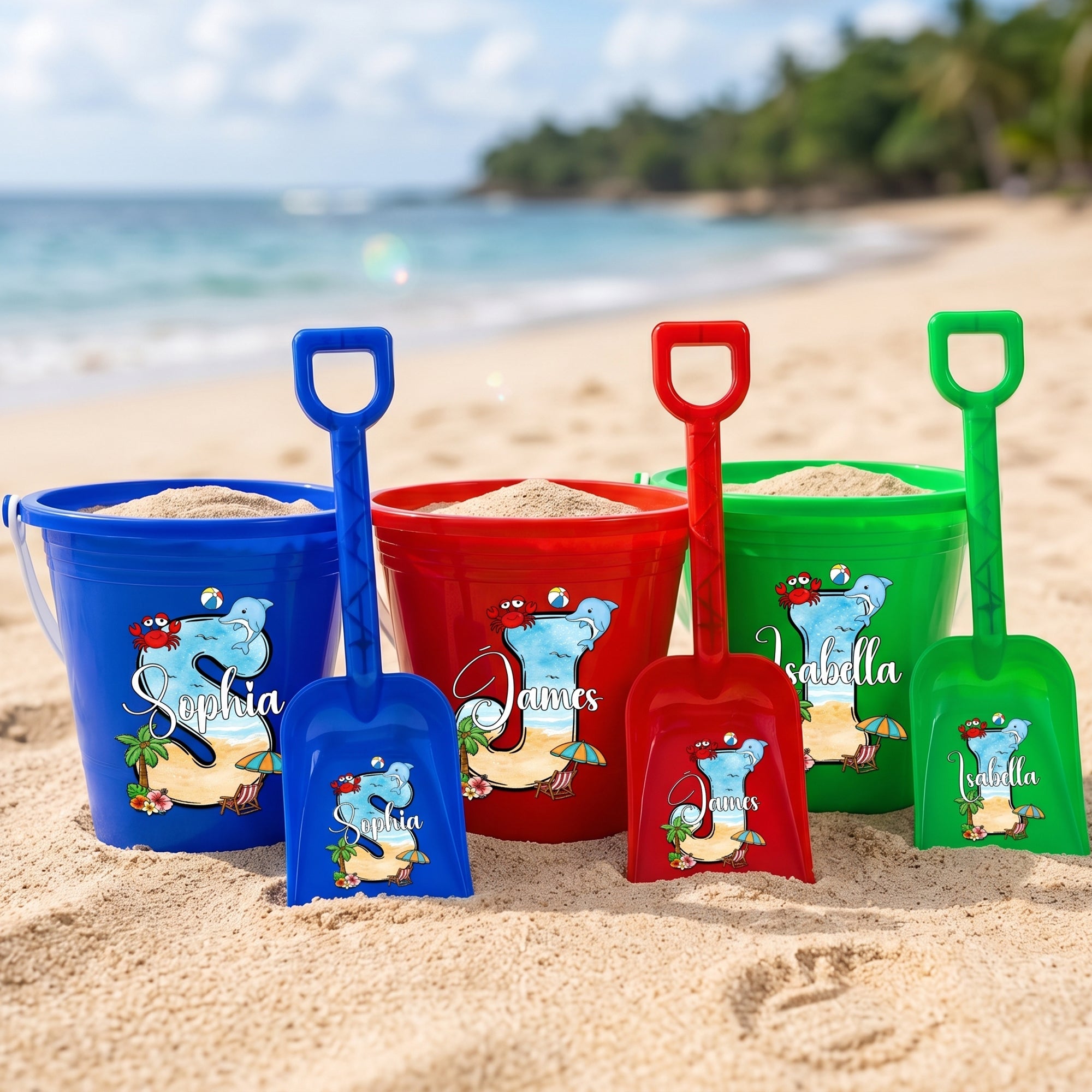 Beach Initials With Name - Personalized Beach Bucket