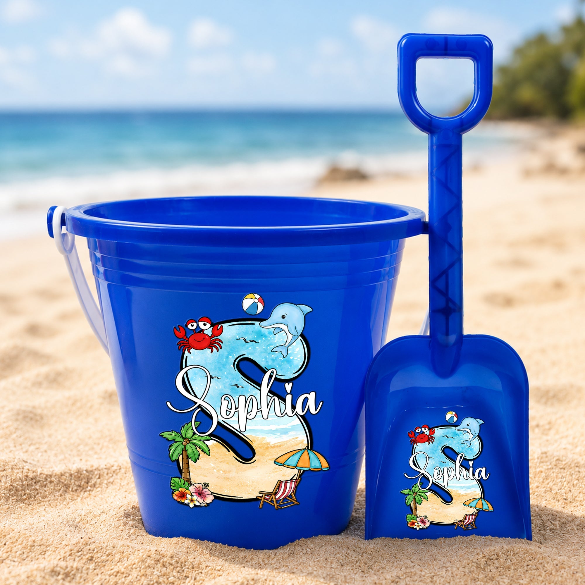 Beach Initials With Name - Personalized Beach Bucket
