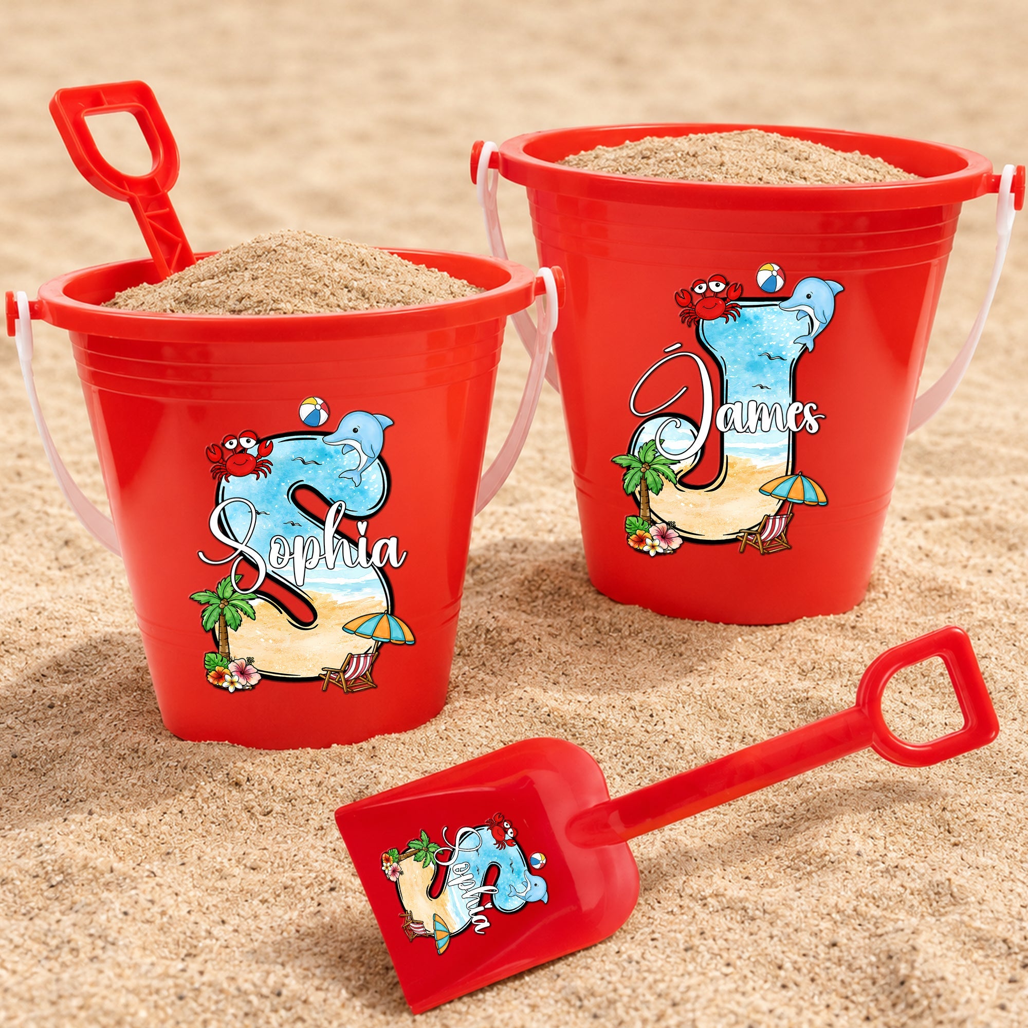 Beach Initials With Name - Personalized Beach Bucket