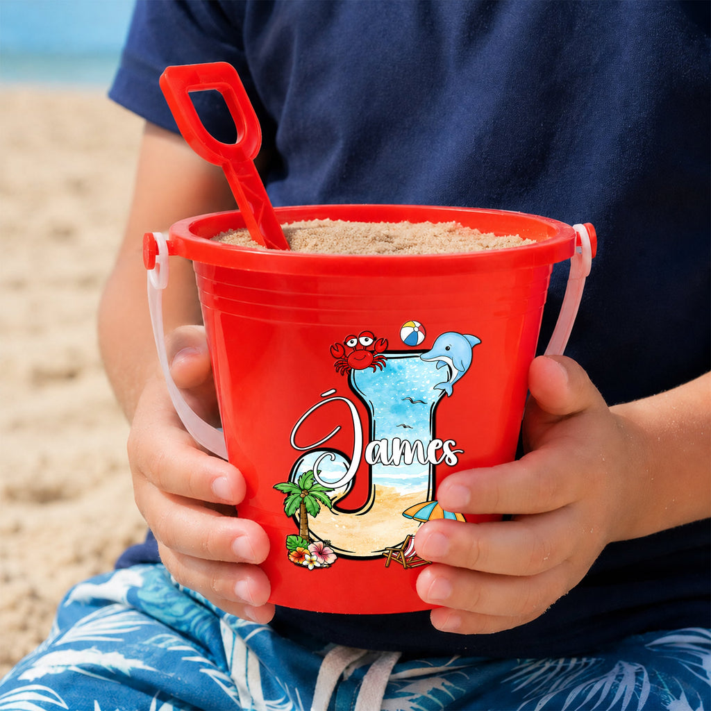 Beach Initials With Name - Personalized Beach Bucket