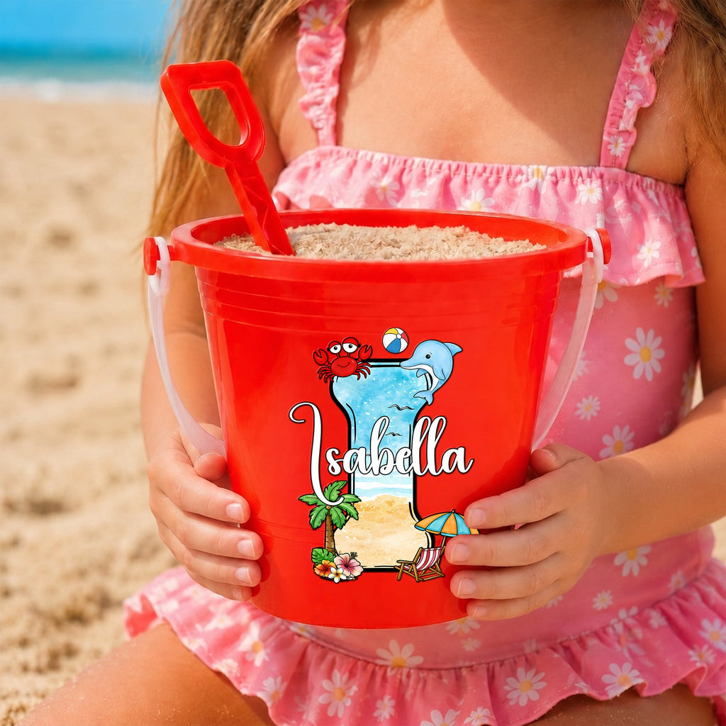 Beach Initials With Name - Personalized Beach Bucket