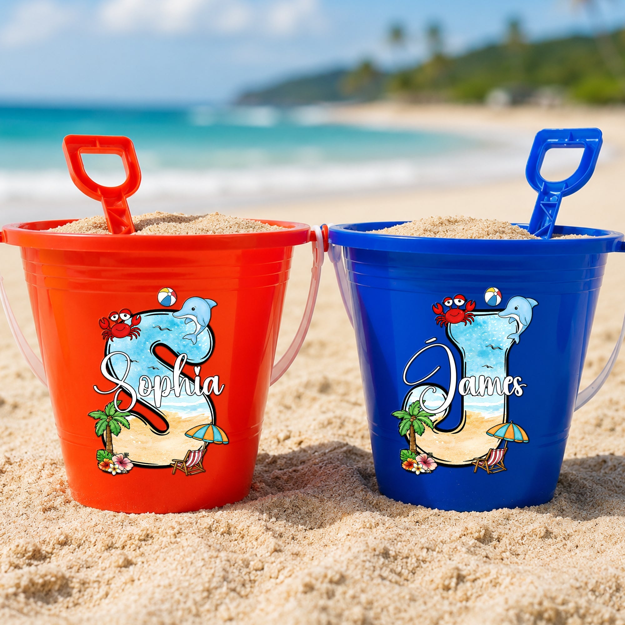 Beach Initials With Name - Personalized Beach Bucket