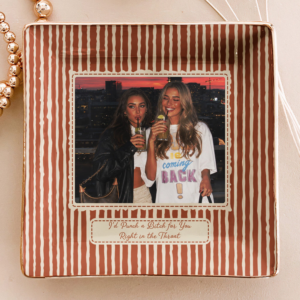 Best Friend Photo Trinket Tray - Birthday Gifts For Bestie, Sister - Vintage Stripe - Personalized Jewelry Dish