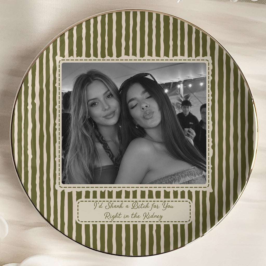 Best Friend Photo Trinket Tray - Birthday Gifts For Bestie, Sister - Vintage Stripe - Personalized Jewelry Dish
