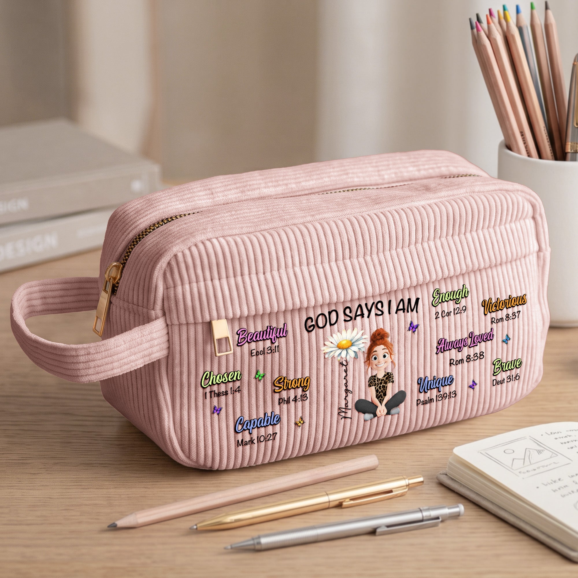 Birth Flower God Says I Am - Personalized Pencil Case