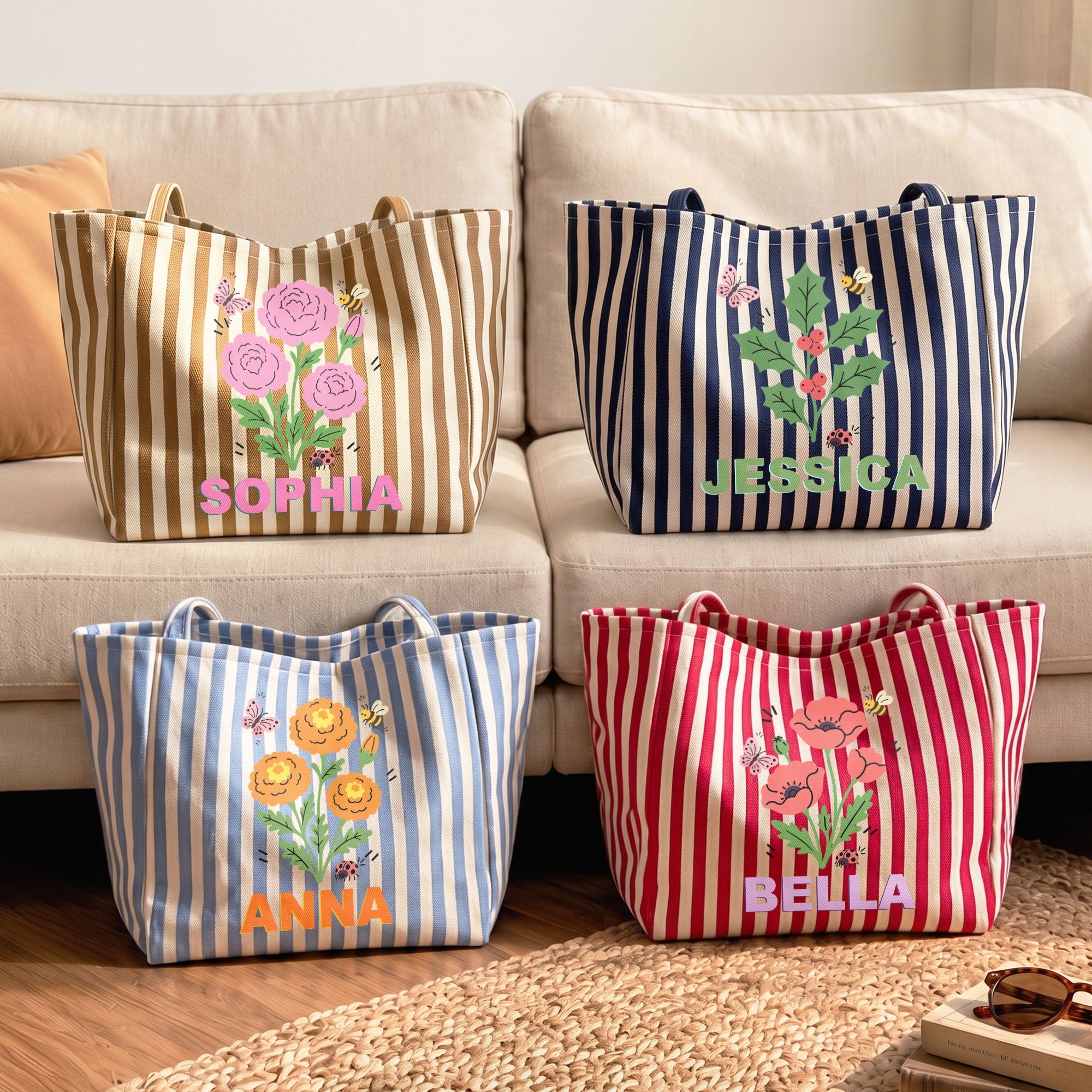 Birth Month Flower Gift For Friends, Wife, Daughter For Her - Personalized Tote Bag